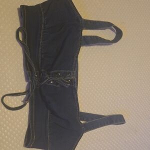 Dark Denim Crop Top with Lace-Up Detail